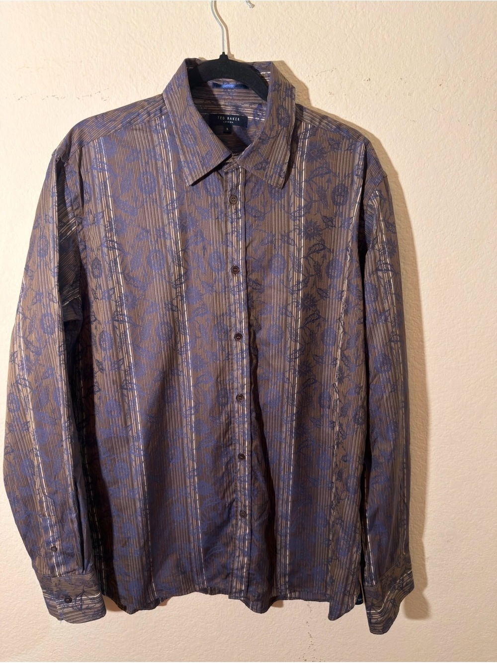 Ted Baker Brown & Blue Patterned Long-Sleeve Dress Shirt XL